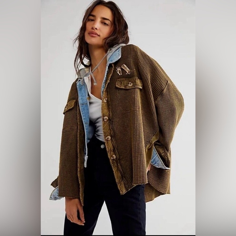 Free People Olive Green Button-Up Shirt